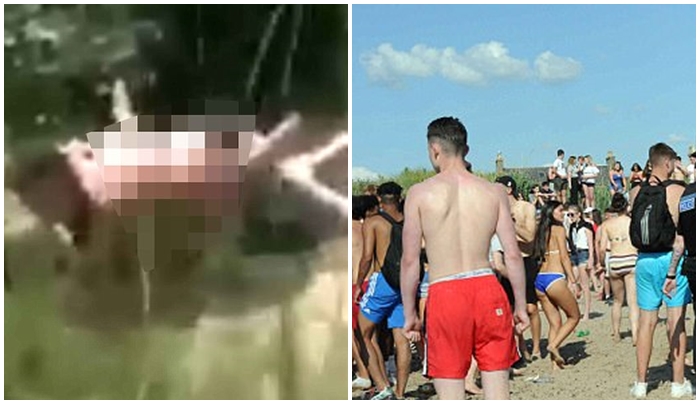 Adoleshentët bëjnë seks në mes të plazhit, gjatë aktit shokët i lagin me alkool