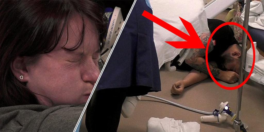 Gruaja duke lindur, burri paloset në tokë në gjendje të fikti