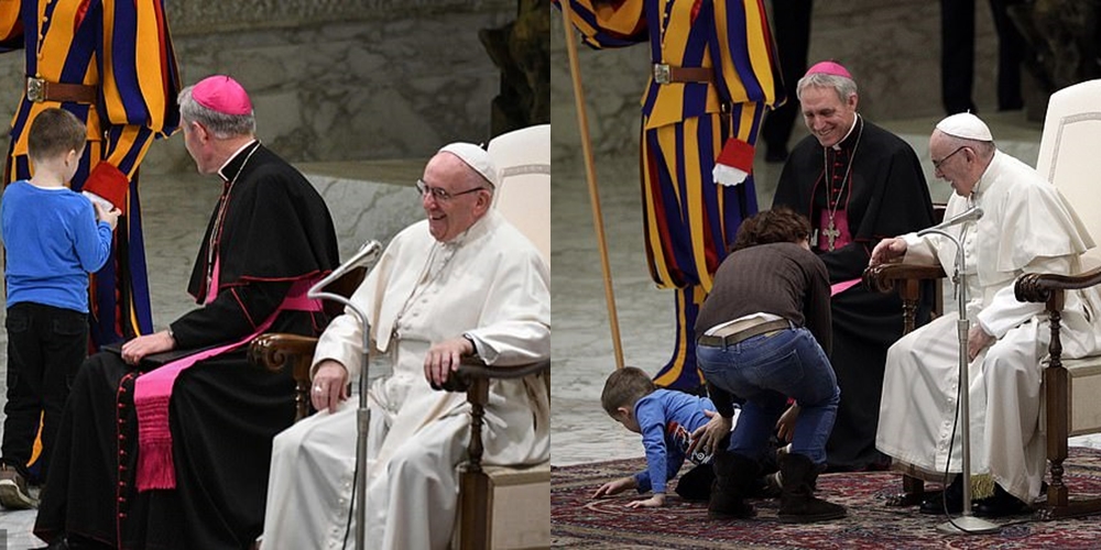 Po bëhej gati për fjalimin, vogëlushi me probleme me dëgjimin i “vjedh” audiencën Papës