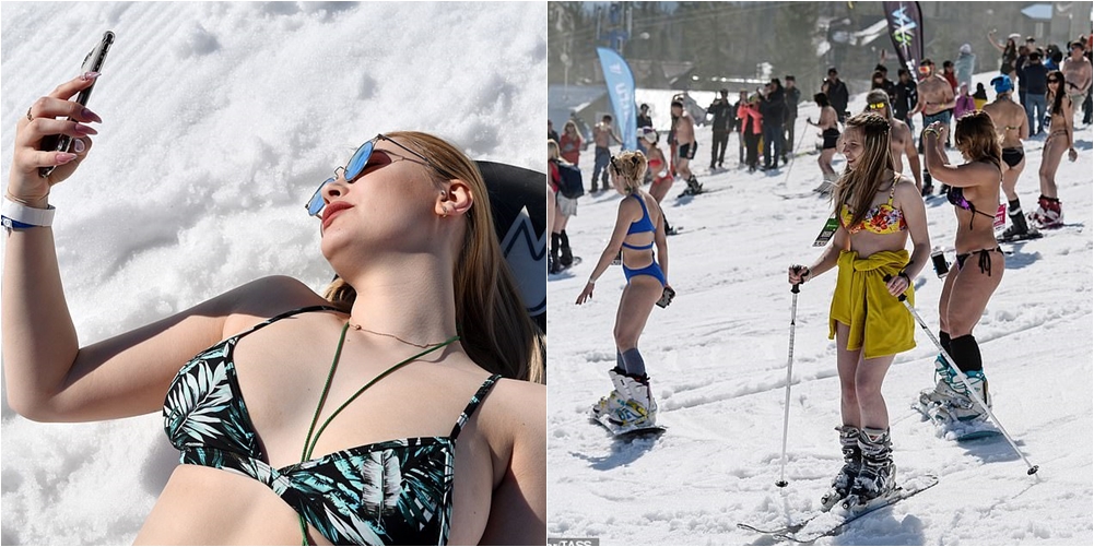 Me bikini në majë të malit, mbi 1,500 skiatorë zhvishen për t’i dhënë lamtumirën dimrit