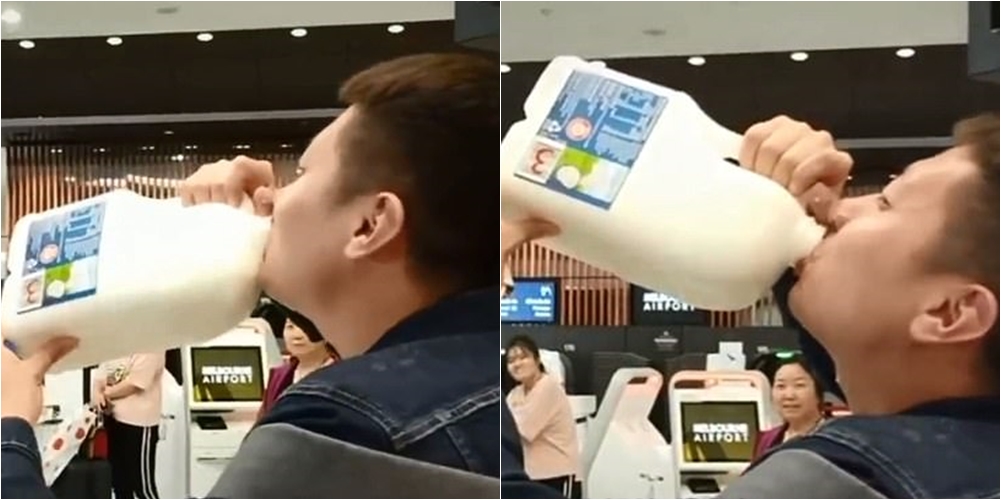 Nuk ia lejuan në aeroport, turisti pi me zor bidonin me 2.5 litra qumësht