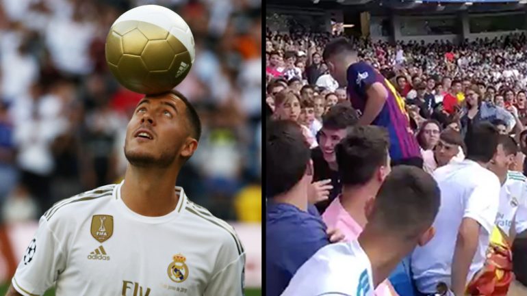 Tifozi provokon me fanellën e Barcelonës gjatë prezantimit të Hazard, ja si reagojnë të pranishmit