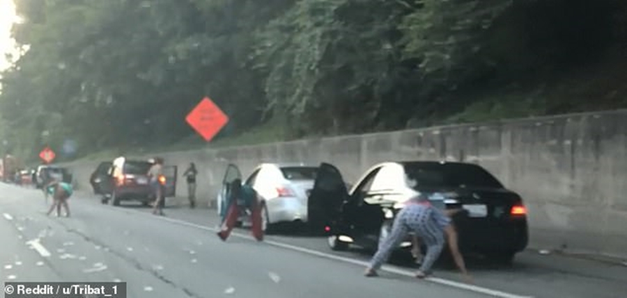 Një tufë parash ‘ranë nga qielli’/‘Çmenden’ shoferët, bllokojnë autostradën për t’i mbledhur
