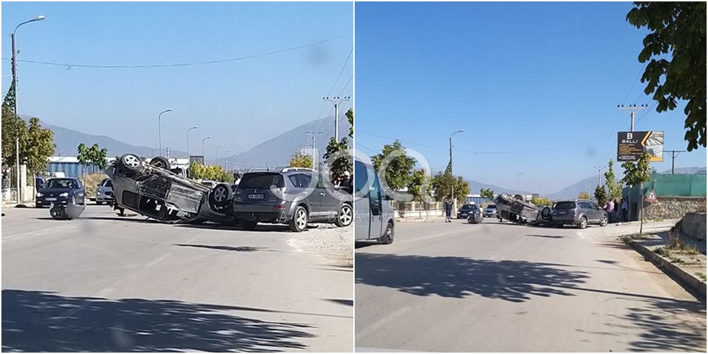 Një makinë kthehet përmbys/ Aksident i frikshëm në Korçë, përplasen tre automjete