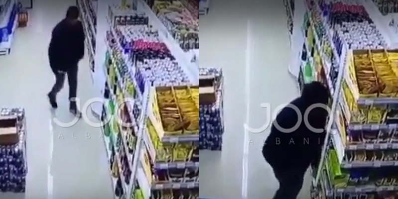 Burri bën kërdinë në market, rrotullohet disa herë mos e shikon njeri e fut produktin në xhup