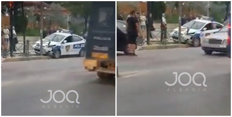 Harbohet policia pas hapjes së lokaleve/ Patrulla “tapë” del nga rruga dhe përplaset me shtyllën
