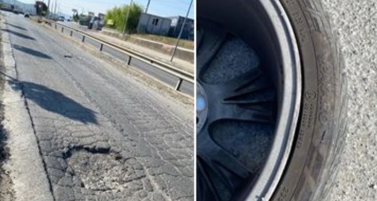 Kujdes! Rruga dytësore Tiranë-Durrës ka degraduar… i riu lë gomat e ‘Mercedesit’ në gropa