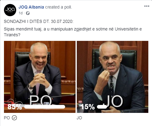 SONDAZHI/ 85% e votuesve mendojnë se zgjedhjet në Universitetin e Tiranës ishin të manipuluara