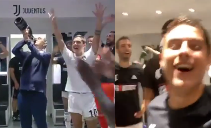 Sarri ngre shishen, plas shkuma kokës/ Pamjet nga festa e çmendur e lojtarëve të Juventusit