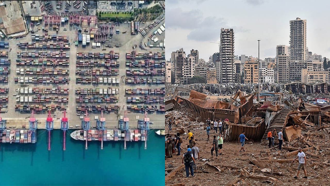 Porti i Beirut-it para dhe pas shpërthimit