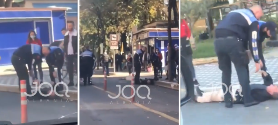 Tiranë/ Policët iu afruan t’i vendosnin gjobë për maskën, burri shtrihet në mes të rrugës