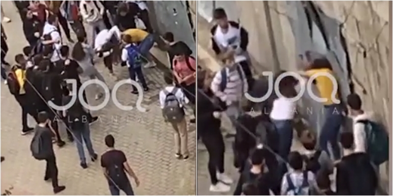 Pamje të rënda! Plas keq sherri mes nxëneseve në Tiranë, njëra i përplas kokën për muri
