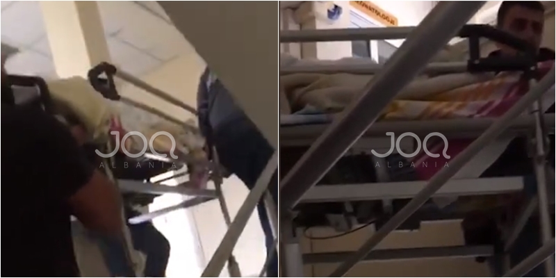 Skandal në Spitalin Rajonal të Shkodrës, pacienti i sapo dalë nga operacioni transportohet me barelë nëpërmjet shkallëve