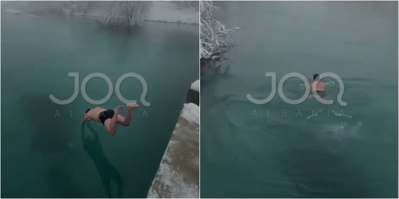 Vendi i ngrirë akull/ I riu nga Valbona lahet në lumë, sfidon temperaturat minus 30 gradë C