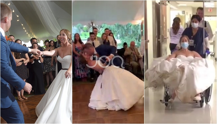 Nusja nxjerr gjurin teksa përkulet në vallëzim, kthehet në dasmë në karrige me rrota
