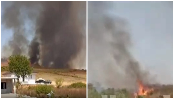 Zjarri i madh në Derven të Krujës djeg 20 hektarë tokë, shpërthejnë disa municione