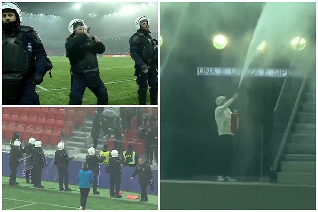 Momente tensioni në ndeshjen Tirana-Vllaznia, tifozët hapin fikëset e zjarrit dhe thyejnë stolat