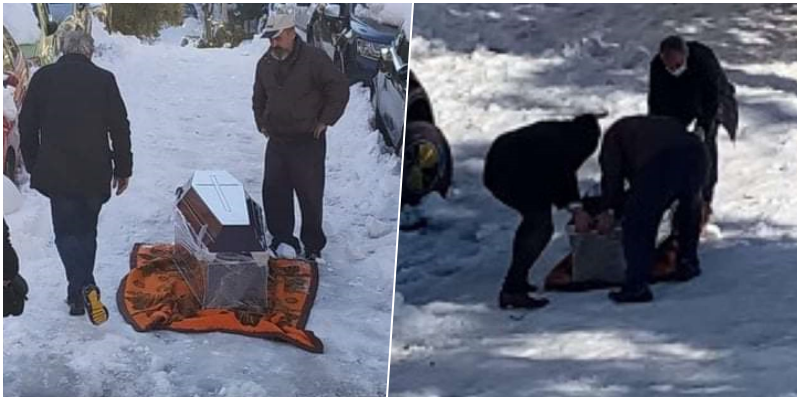 Greqi/ Rruga nuk ishte pastruar nga bora, tre burra tërheqin zvarrë arkivolin me të vdekurin brenda