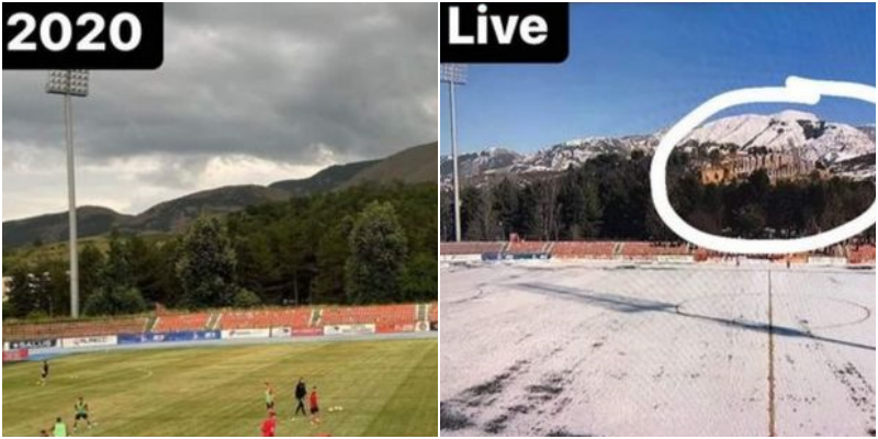 Skënderbeu-Teuta/ Qytetari kap detajin nga ekrani: Kanë ndërtuar “bunkerë” në kodrën përballë stadiumit