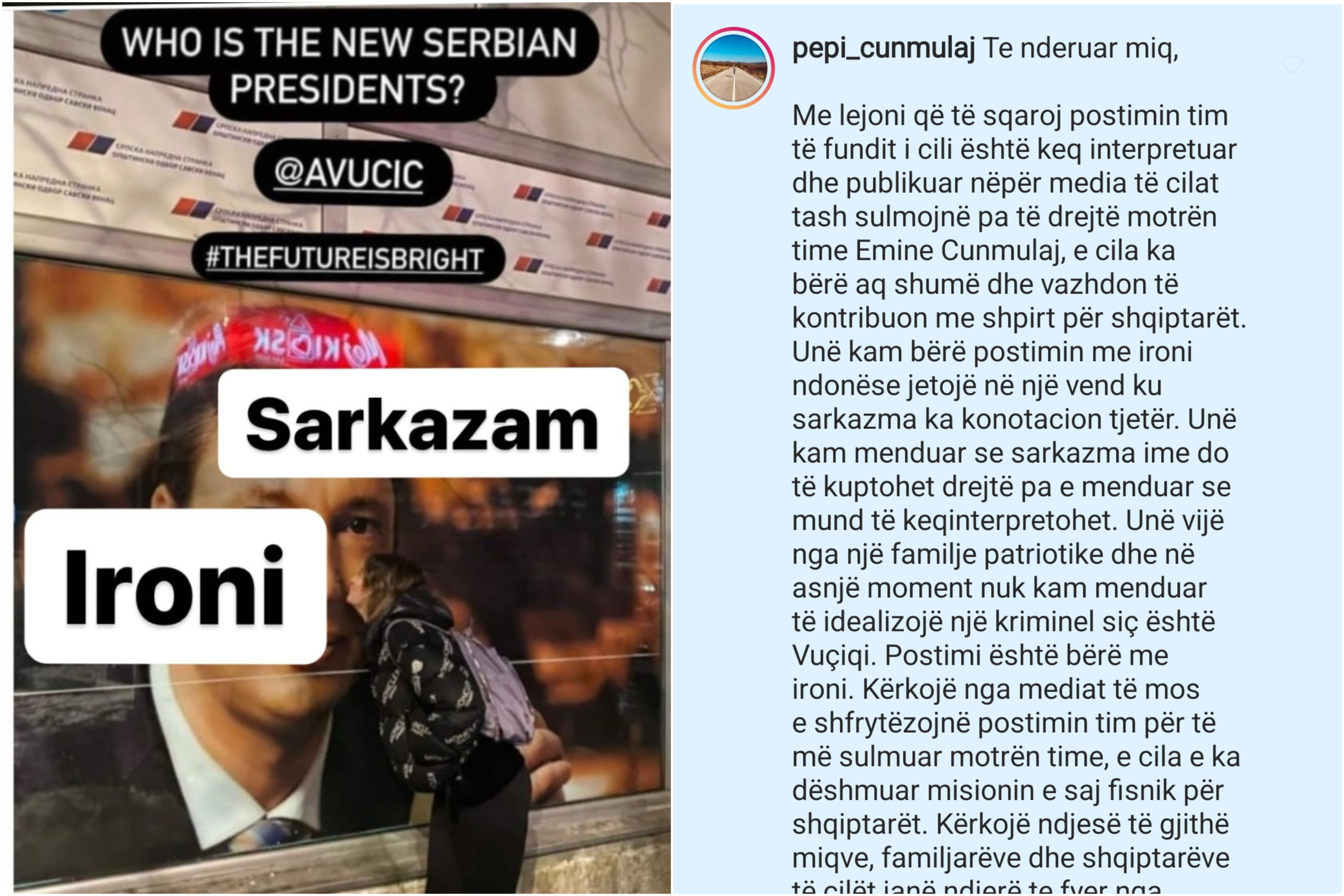 Pepi Çunmulaj kërkon falje: Fotoja me Vuçiqin ishte ironi