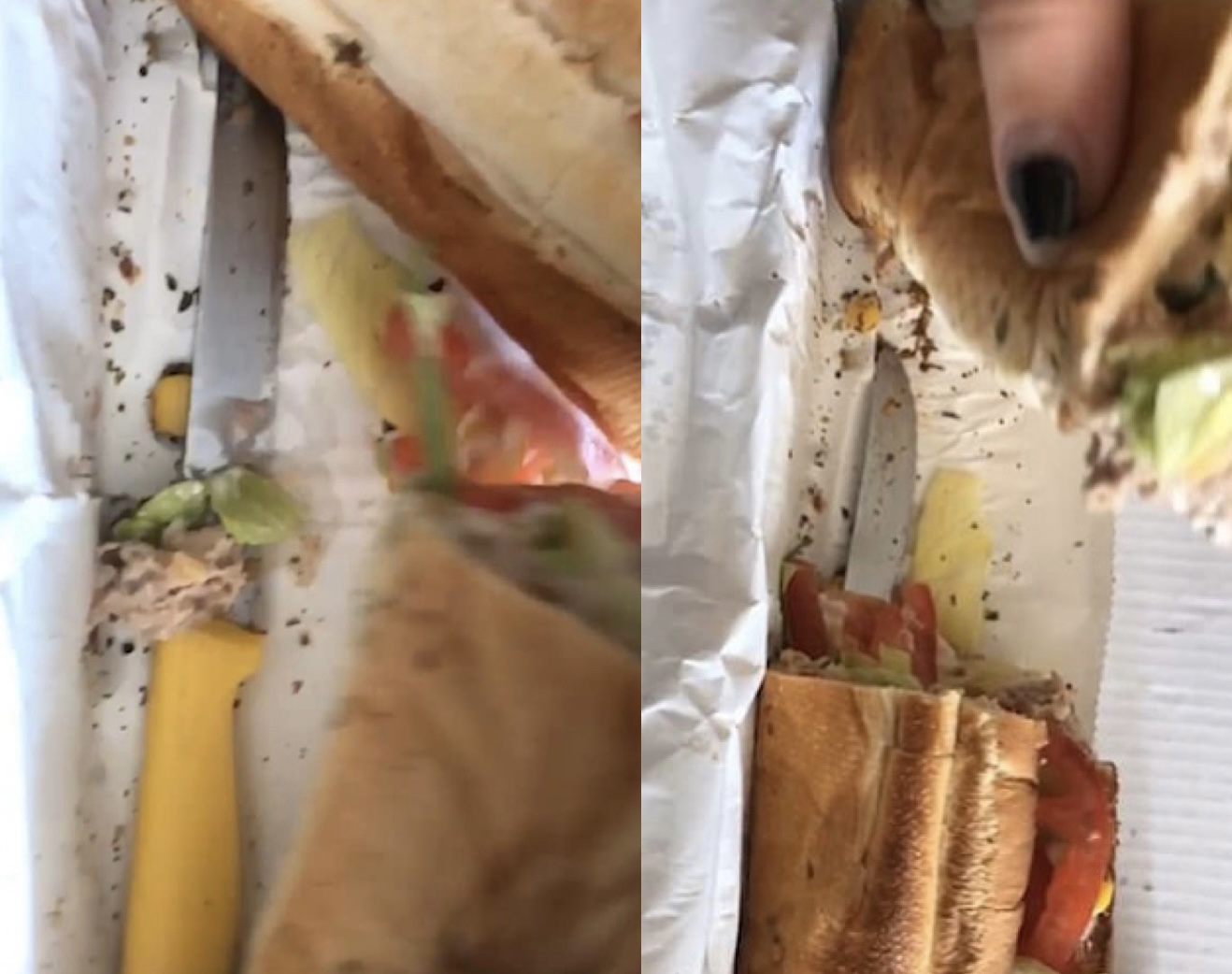 Tronditet e reja shtatzënë, gjen një thikë të mprehtë brenda në sanduiç