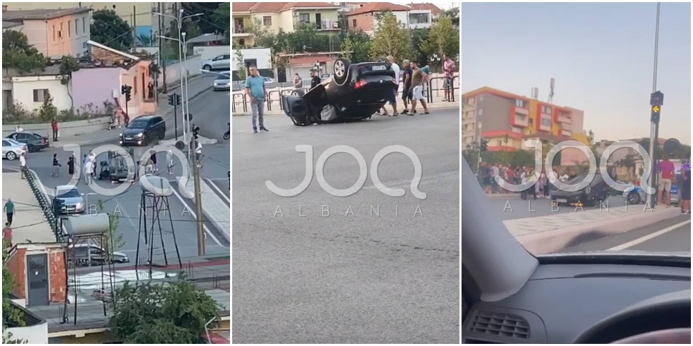 Makina kthehet me rrota përpjetë në Tiranë/ Kalimtarët nxjerrin vajzën shofere nga mjeti