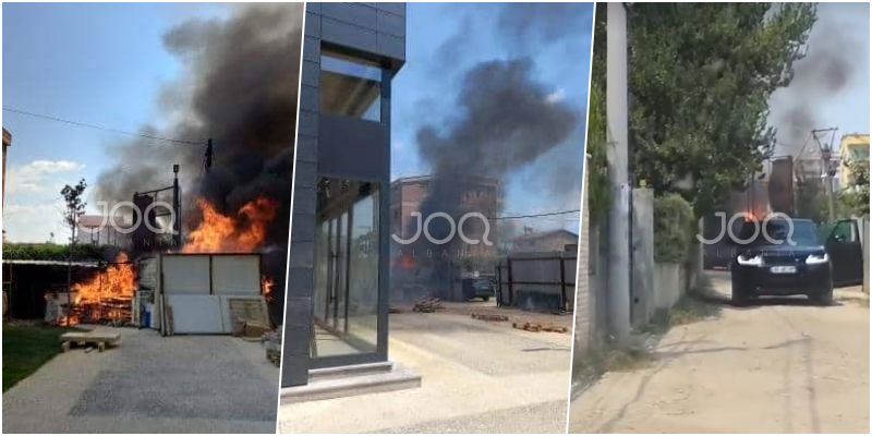Zjarr i madh në Astir, digjet një makinë dhe panelet e një pallati në ndërtim