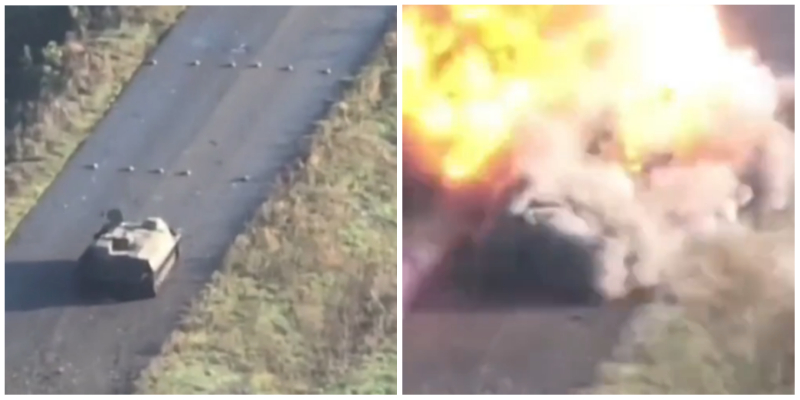 VIDEO/ Minat ukrainase duken qartë në rrugë, tanku rus i shkel dhe “fluturon” në ajër