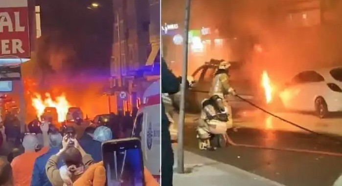 Përfshihen nga flakët disa makina në Stamboll, raportohen edhe shpërthime