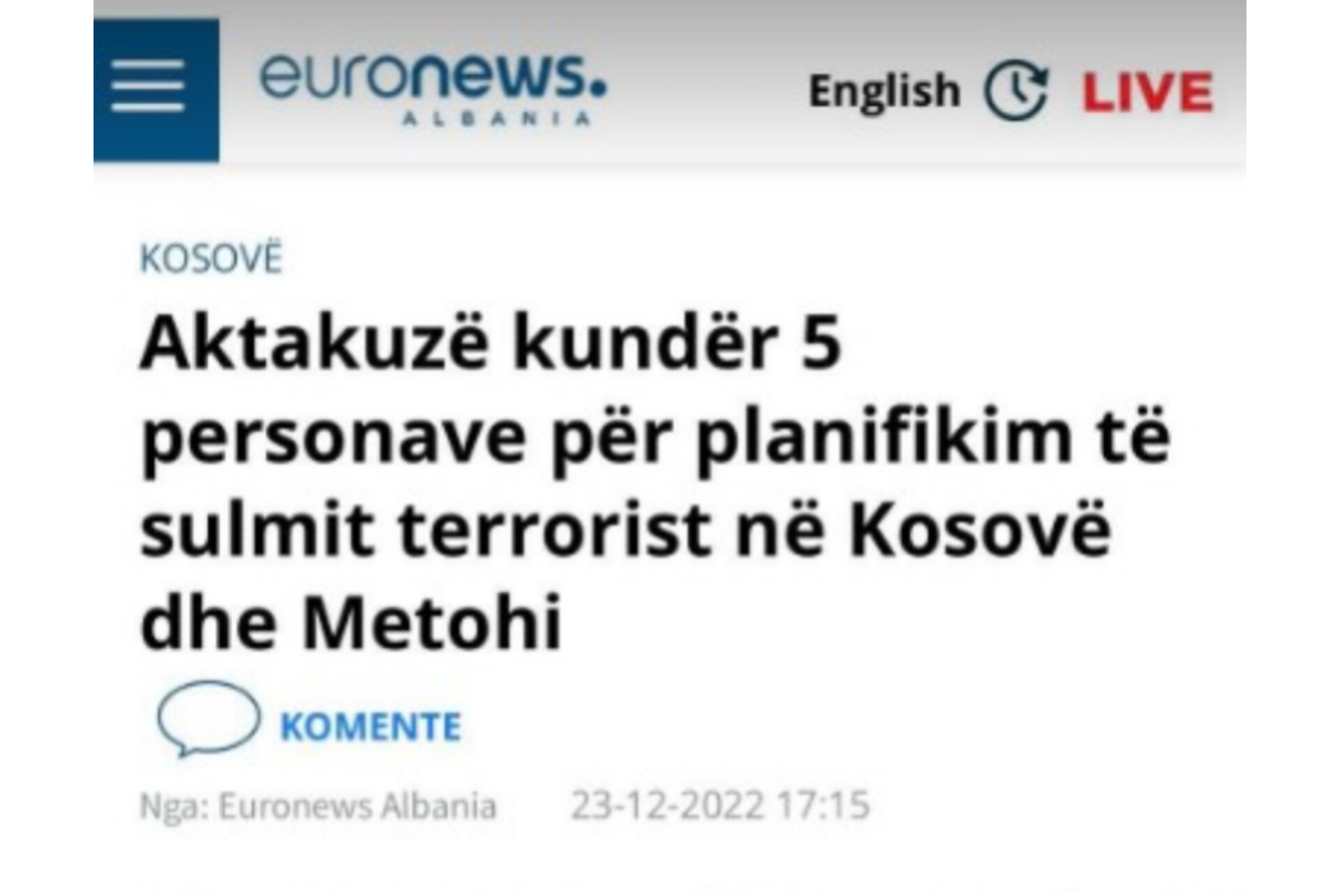 Tronditet lexuesja: Euronews Albania e quan Kosovën “Kosovë e Metohi”
