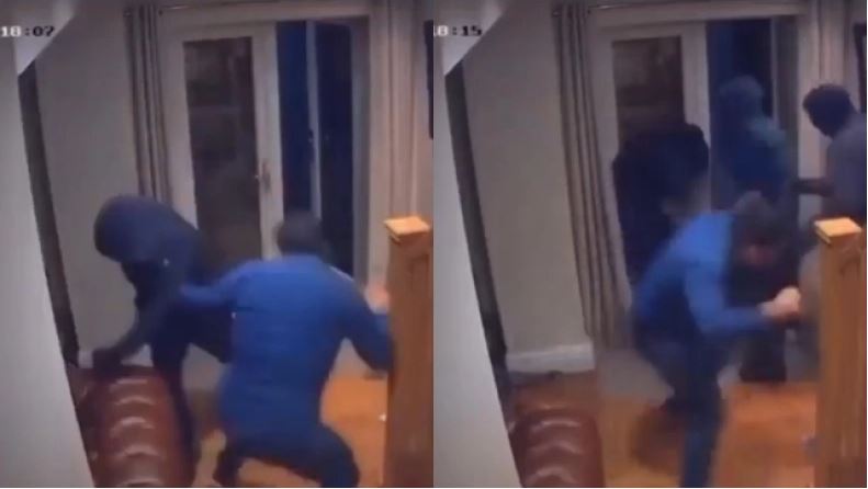 VIDEO/ Momenti kur pronari përleshet me tre grabitësit që iu futën në shtëpi dhe fiton ‘betejën’