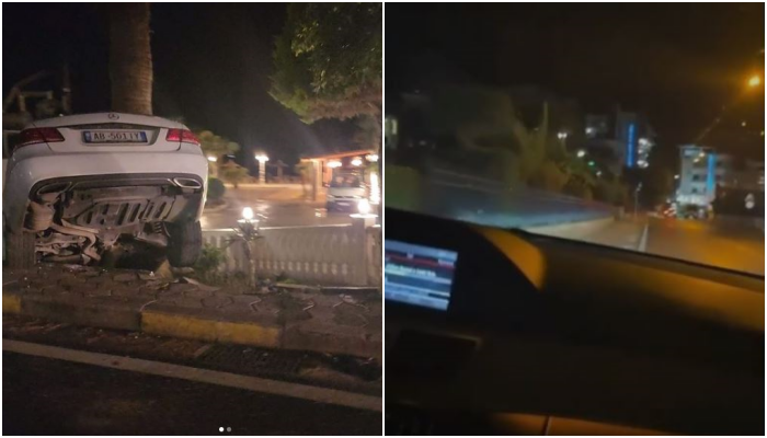 Makina në Sarandë përfundoi në piceri, momenti kur shoferi dhe shoku i tij këndojnë dhe më pas aksidentohen