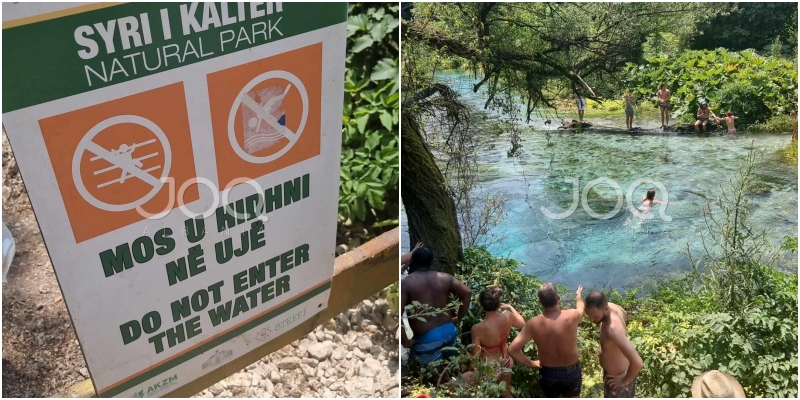 Syri i Kaltër monument natyre, turistët nuk duan t’ia dinë dhe lahen në të