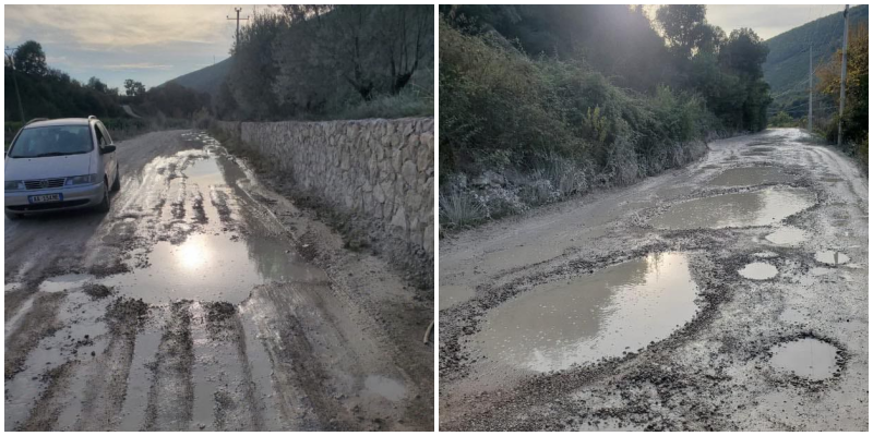 Rruga për te liqeni i Bovillës e pakalueshme nga gropat dhe balta