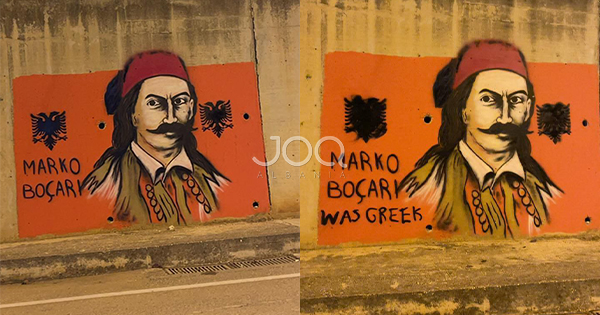 Muralja e Marko Boçarit dëmtohet në Sarandë, qytetarët: Provokim grek!