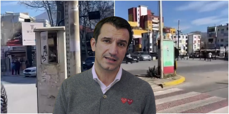 Kabina elektrike e hapur te semafori i këmbësorëve në qendër të Tiranës, bashkia nuk duket