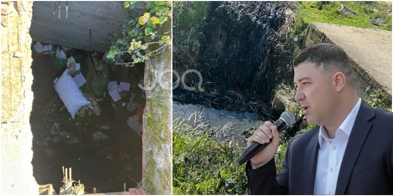 Kanali i hapur i ujërave të zeza pranë shkollës 9-vjeçare në Vorë, rrezik për fëmijët e automjetet