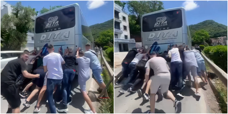 Autobusi u prish në Budva, nxënësit e ndezin duke e shtyrë