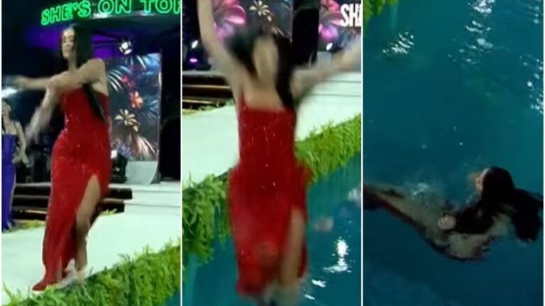 Incident në një emision: Modelja bie në pishinë gjatë sfilatës
