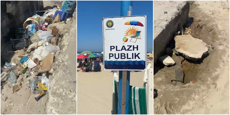 Plazhi publik në Malin e Robit në gjendje të mjerueshme, pushime mes mbetjeve dhe ujërave të zeza