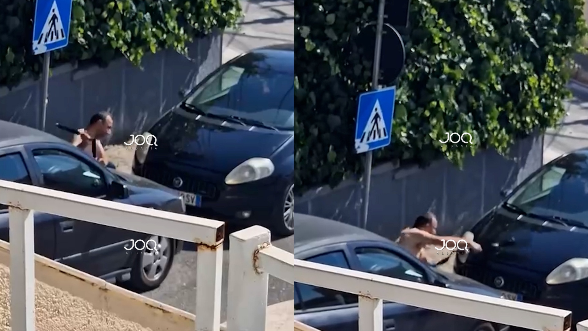I riu heq rripin e pantollonave dhe godet makinat e parkuara