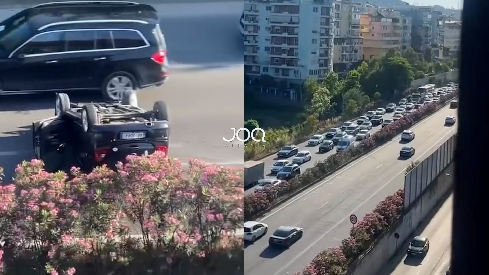 Aksident te Kopshti Botanik, makina përmbyset në mes të rrugës