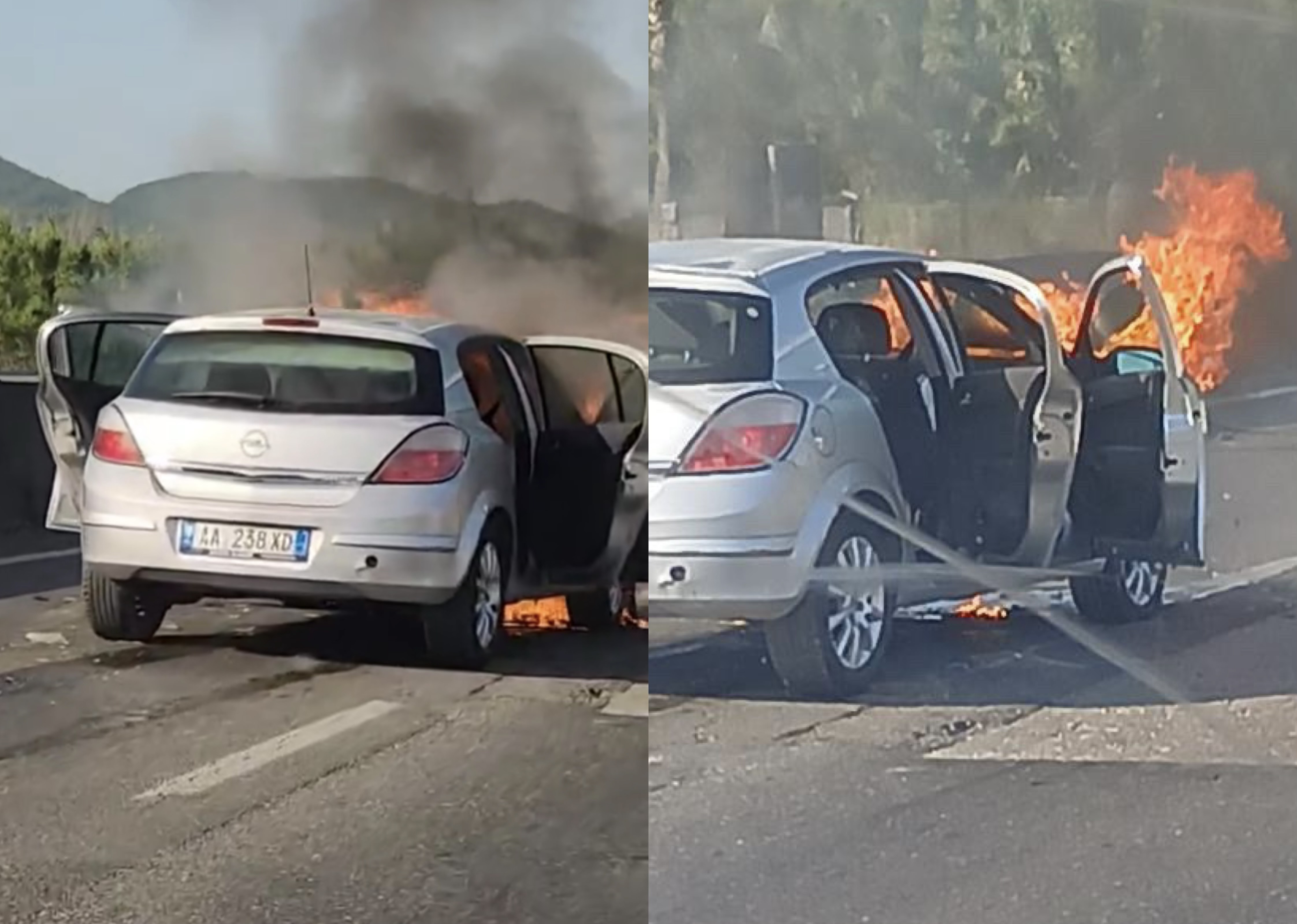 Përplasen disa makina në autostradë, shkrumbohet nga flakët një “Opel”