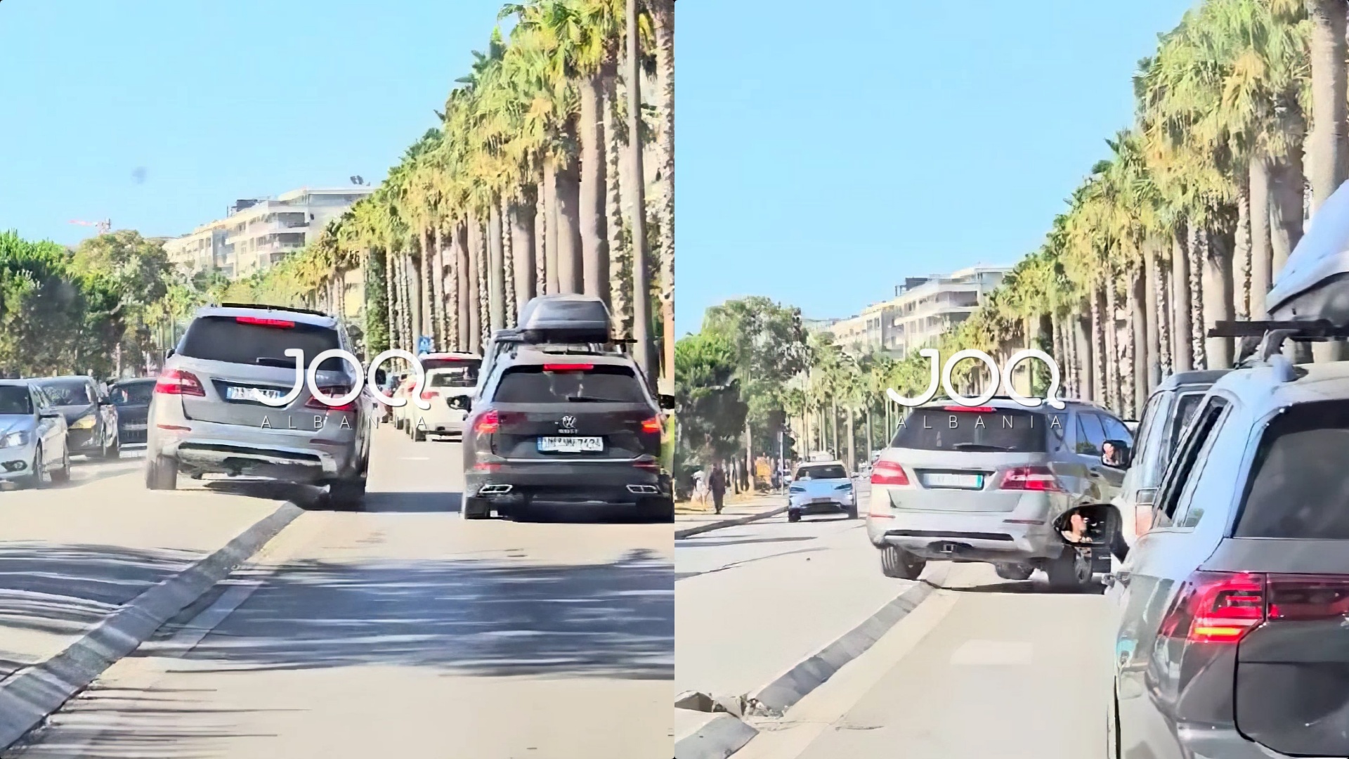 Shoferit të ‘Benz-it’ i soset durimi, parakalon mbi bordurë