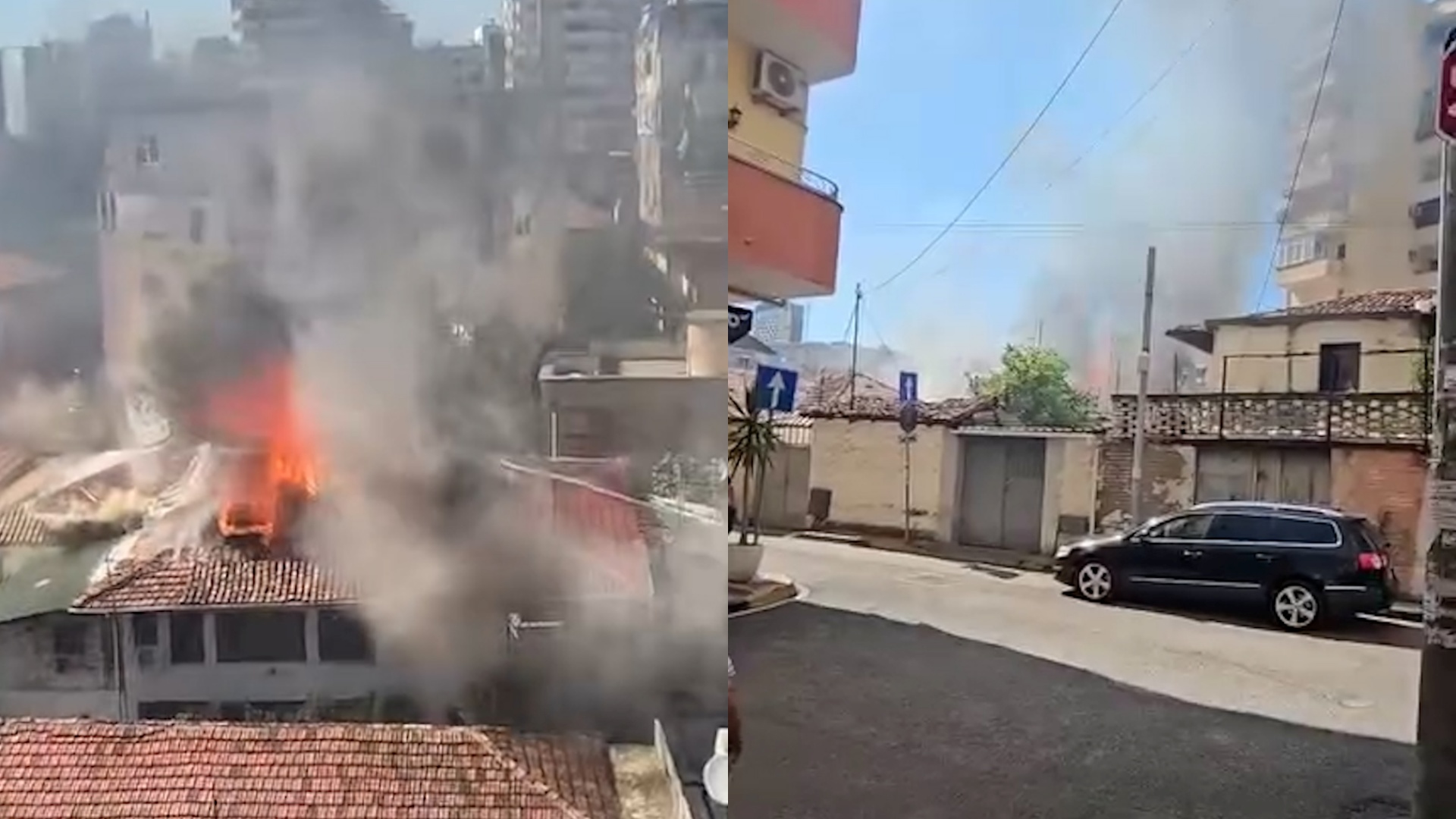 Merr zjarr çatia e shtëpisë 3 katshe te Pazari i Ri