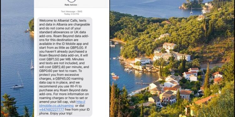 Mirësevini në Shqipëri  Tarifa qindra paund e SMS së për britanikët në Korfuz