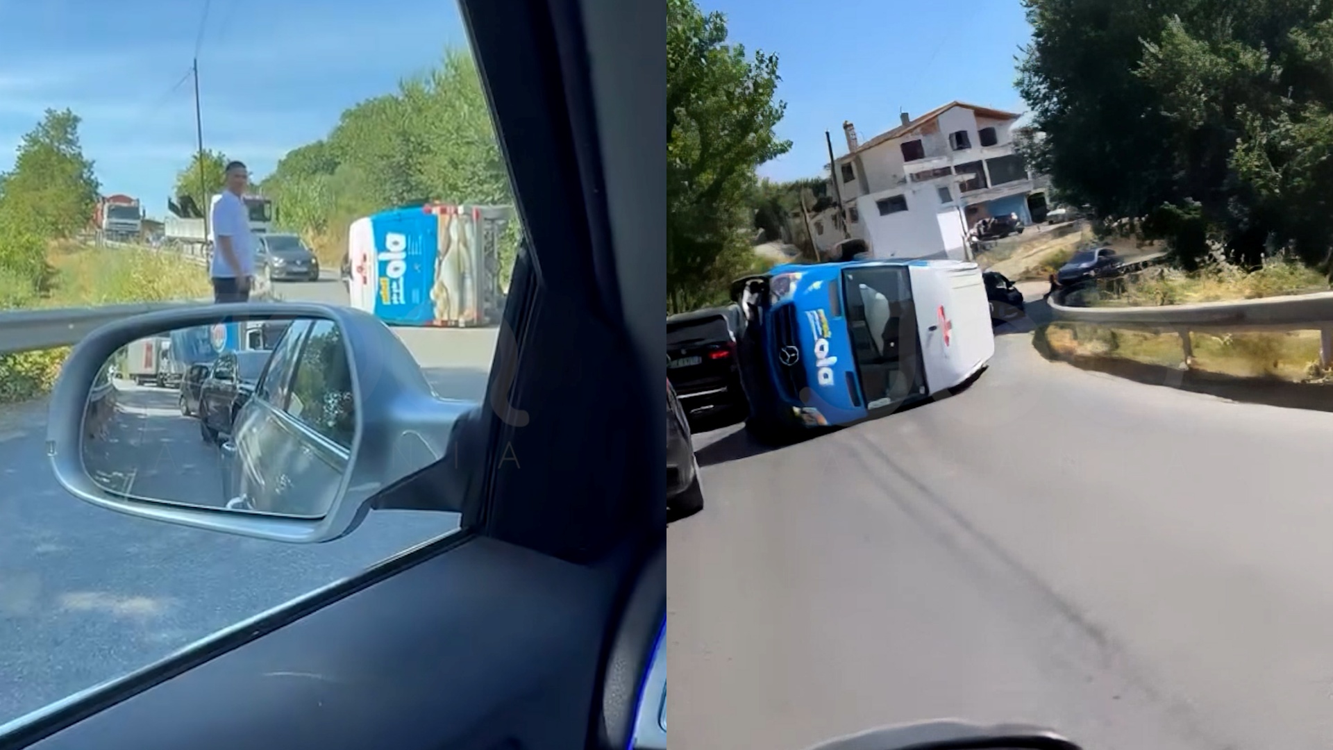 Furgoni i miellit përmbyset në mes të rrugës
