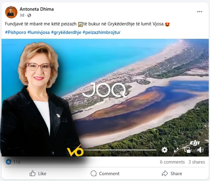 Deputetja e PS-së promovon grykëderdhjen me naftë të lumit Vjosa
