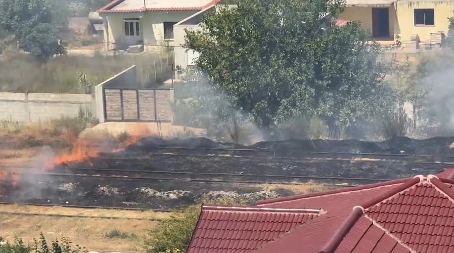 Zjarr në Fier, flakët në shinat e trenit dalin jashtë kontrollit!