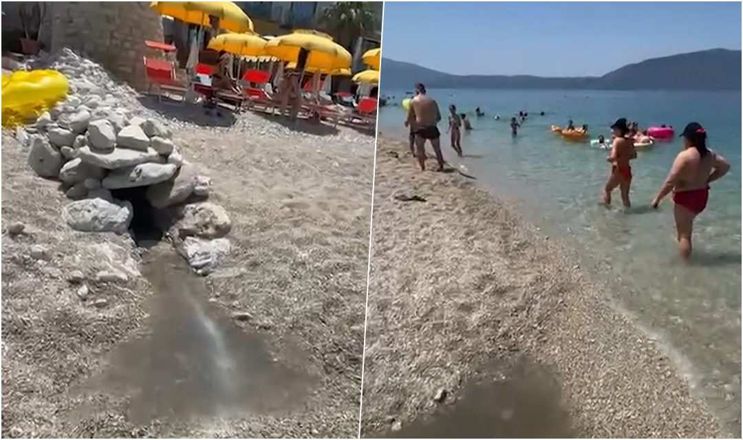 Ndotje mjedisore në Vlorë! Ujërat e zeza vërshojnë në plazhin e mbushur plot me pushues